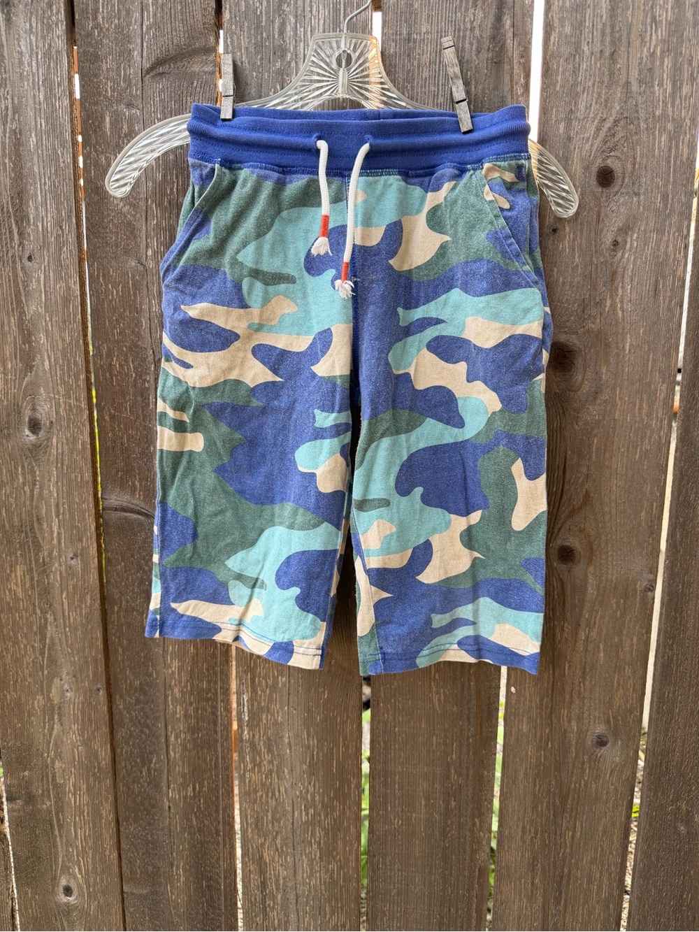 Kids 10 Boden Camo Jammer Jersey Shorts- Blue/Green